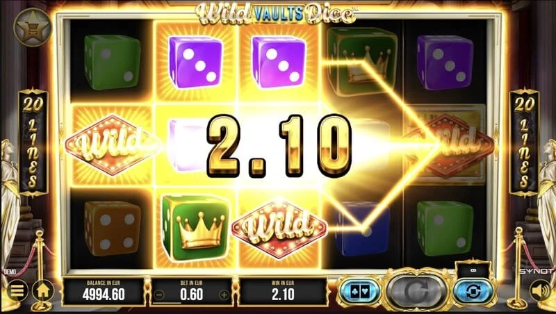 Wild Vaults Dice - रीलों और तिजोरी के साथ मुख्य स्क्रीन